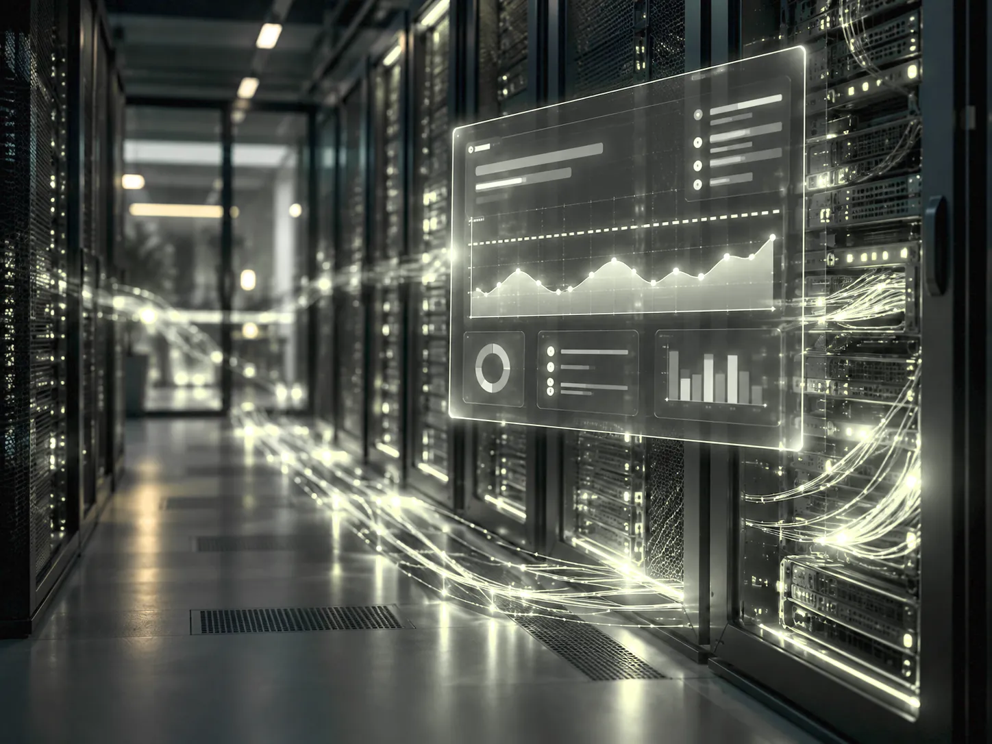 Serverraum mit dargestelltem Datenfluss